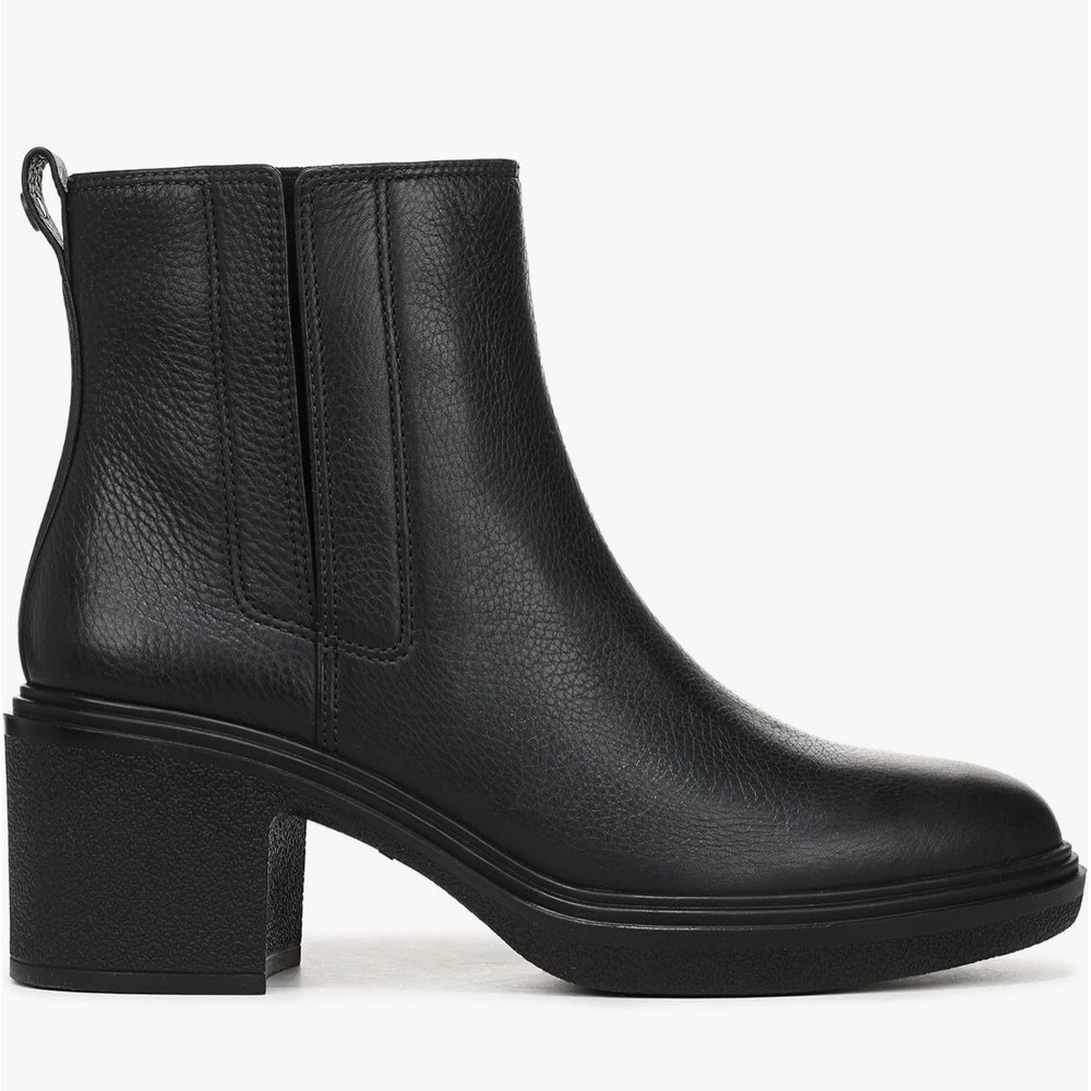 Vionic Kensley Black Leather Ankle Boot Womens 8 Wide Block Heel Side Zip Bootie